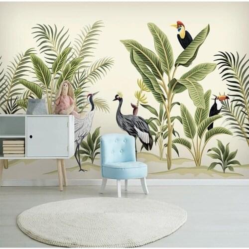 Milofi custom large wallpaper mural hand-painted tropical rain forest plant landscape living room bedroom TV background wall