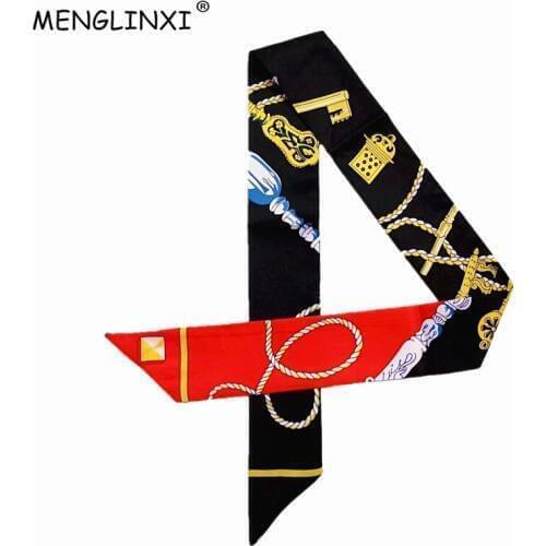 Key Chain Print Skinny Silk Scarf 2021 New Luxury Brand Bag Scarf For Women Head Scarf Long Handle Bag Scarves Wraps