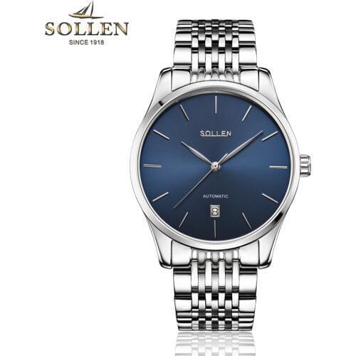 Original SOLLEN Mens Automatic Watch Steel Belt Machine with Calendar Men Watch