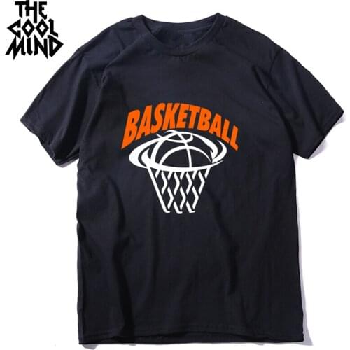 COOLMIND 100% cotton basketball print men T shirt casualsummer loose men t shirt cool men t-shirt male tee shirts