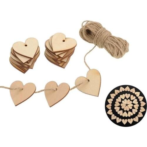 Wooden Heart Slices Unfinished Wood Heart Embellishments Hanging Crafts for Wedding Valentines Day DIY Decor With 10M Twine