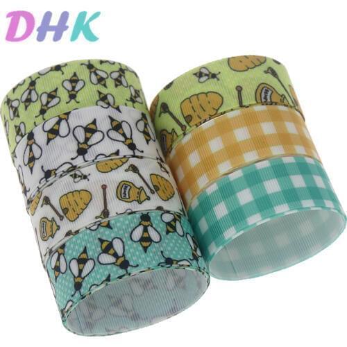 DHK 5yards bee plaid honeycomb Printed Grosgrain Ribbon Accessory Hairbow Headwear Decoration DIY Wholesale OEM E1770
