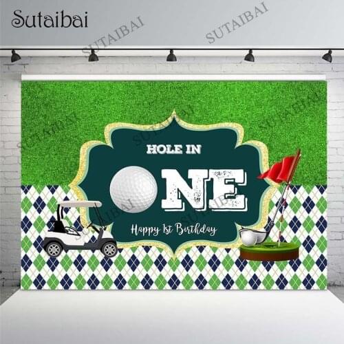 Golf Course Photography Background Boy 1st Birthday Banner Backdrop Grassland Cue Cart Party Customized Poster Photo Studio Prop