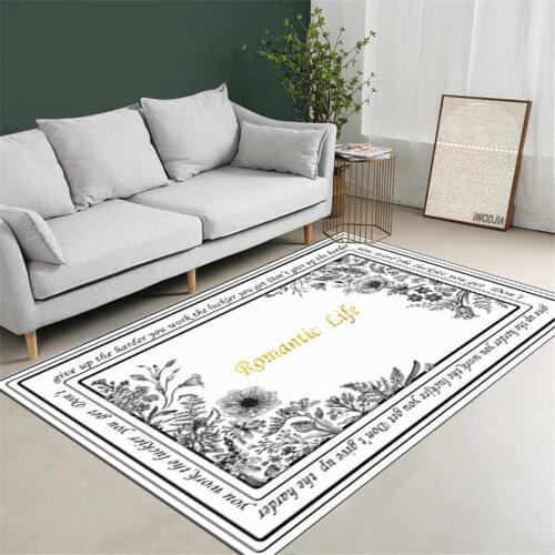Nordic Black White Floral Carpet For Girls Room Modern Simple Floor Carpet Living Room Flannel Soft Bedside Rugs Bedroom Mat