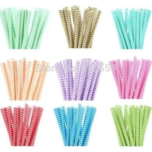 25pcs/lot Chevron Colorful Paper Straws For Birthday Wedding Baby Shower Decorative Creative Drinking Straws Supplies