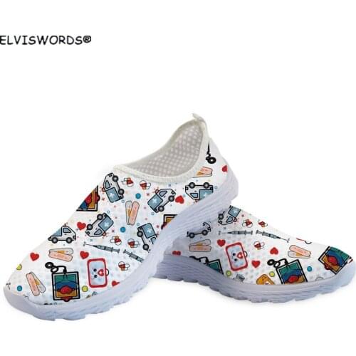 ELVISWORDS Cartoon Medical Tools Design Breathable Air Mesh Sneakers for Womens Casual Ladies Walking Shoes zapaotos de mujer