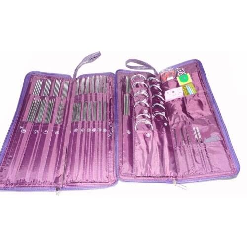 11 Size Circular Needles 22 Size Straight Needle Stainless Steel Straight Ring Knitting Needles Crochet Hook Weave With Bag