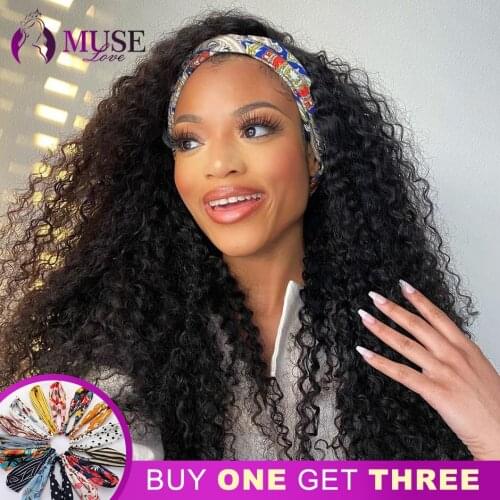 MUSE LOVE Kinky Curly Headband Wigs 180% Curly Human Hair Wigs For Women Full Machine Made Glueless Brazilian Kinky Curly Wigs