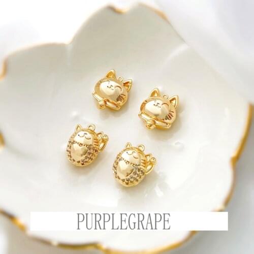 18K gold-clad micro-inlaid zircon lucky new year cat pendant DIY earrings necklace bracelet material