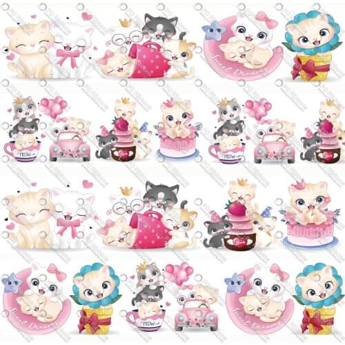 1-1/2" Cute Valentines Day Cat Printed Custom Design Ribbons for DIY Crafts Hair Bow 3" Lanyard/Satin /Grosgrain Ribbon CA263