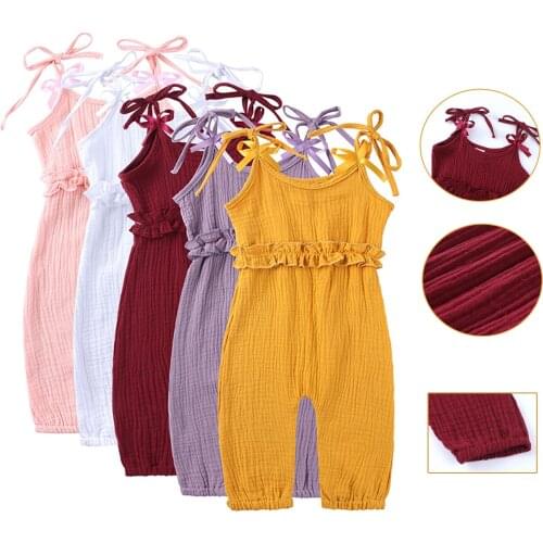 6-24M Newborn Baby Girls Summer Clothes Infant Jumpsuit Sleeveless Cotton Linen Ruffles Kids Romper Clothing детская одежда L
