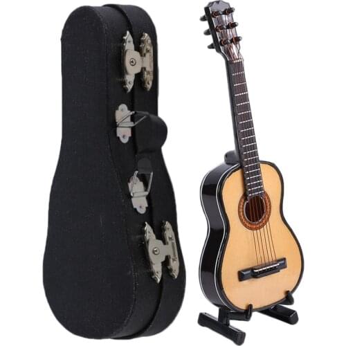 Mini Miniature Wooden Wood Acoustic Guitar Musical Instrument Home Collection With Case for Home Beautiful Decoration Accessorie
