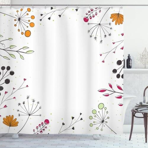 Minimalist Floral Shower Curtain Set Simple Wild Botany Frame Curtain for Bathroom Decor 12 Hooks Decorative Bath Accessory