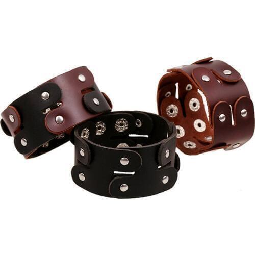 Brown Black Casual Genuine Leather Punk Men Wrap Bracelets Charm Silver Accessory New Adjustable Women Bracelets