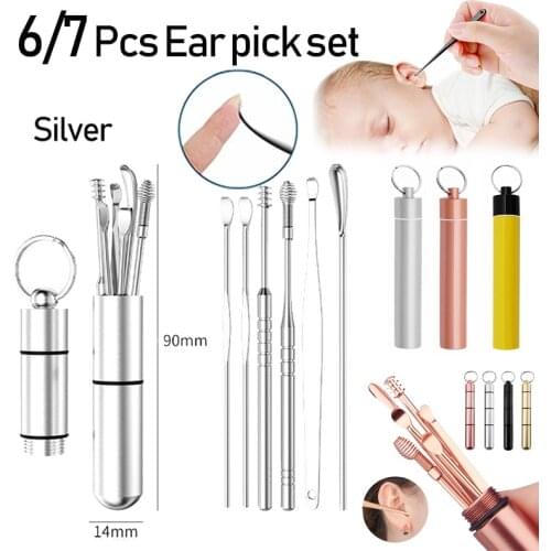 6/7 Pcs Ear Pick Set Earwax Removal Tool Stainless Steel Ear Pick Curette Ear Pick Cleaner Ear Cleaning Spoon Care