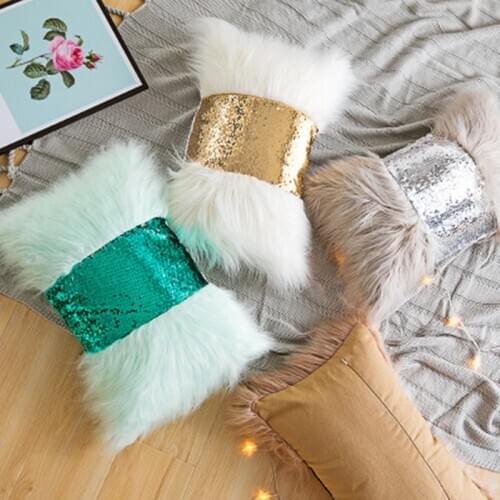30*50 cm Nordic Pillow Cover Rectangular Cushion Long fluffy Sequin bow waist Sweet Princess Sofa Car Cushion Waist Pillow Case