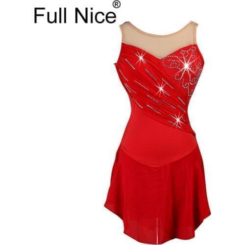 New Figure Red Skating Dress Women Child Girl Ice Skating Dress Rhinestone Sequin Performance Kids Practise Costume Customized