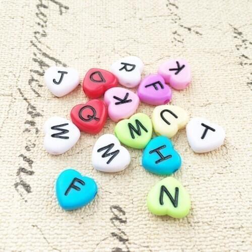 New Arrival 1300pcs 4*11mm Assorted Colors Mixed A-Z Lovely Heart Alphabet Beads Plastic English Charater Letters Spacer Beads