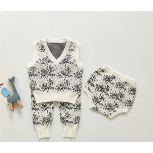 Baby Boys Girls Clothes Knitted Baby Clothes Autumn Winter Newborn Baby Outfits Vest + Short+ Pants Cotton Infant Baby Knitwear