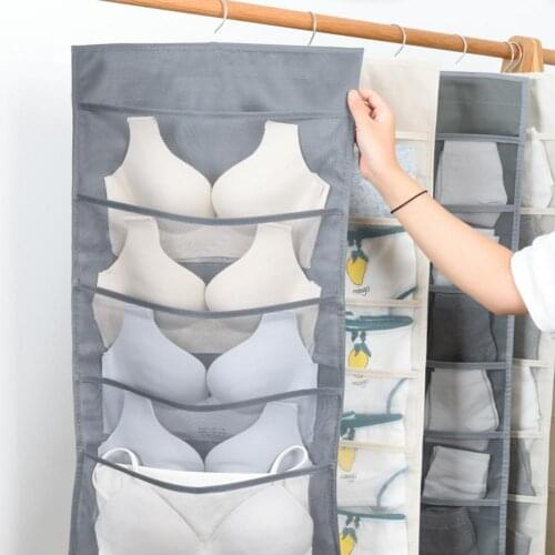 Underwear Organizer Eco-friendly Multi-pockets Non-woven Fabric Storage Hanging Bag with Mesh Pocket for Wardrobe