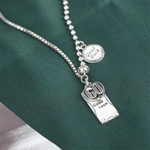 Fine Jewelry 925 Sterling Silver Necklace Rectangular Love Round Pendant Personality Lucky Letter Colar Necklace for Women SN112