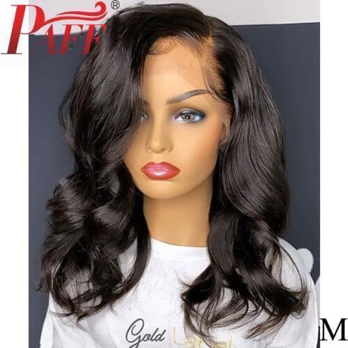 PAFF Side Deep Part 13*6 Lace Front Wig Human Hair Black Short Bob Wigs Wavy Blunt Cut Remy Preplucked Hairline 180% Density