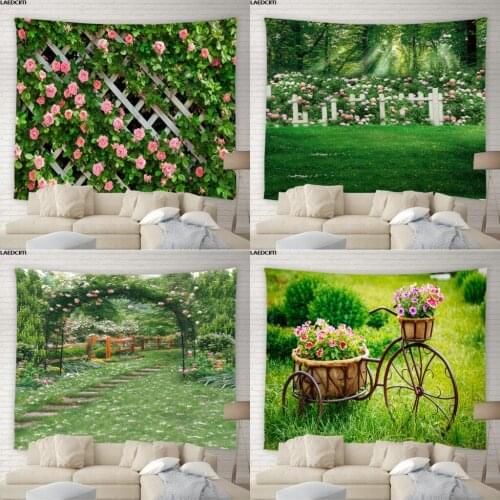 Natural Scenery Tapestry Flowers Green Plants Vines Spring Garden Landscape Wall Hanging Cloth Living Room Bedroom Home Decor