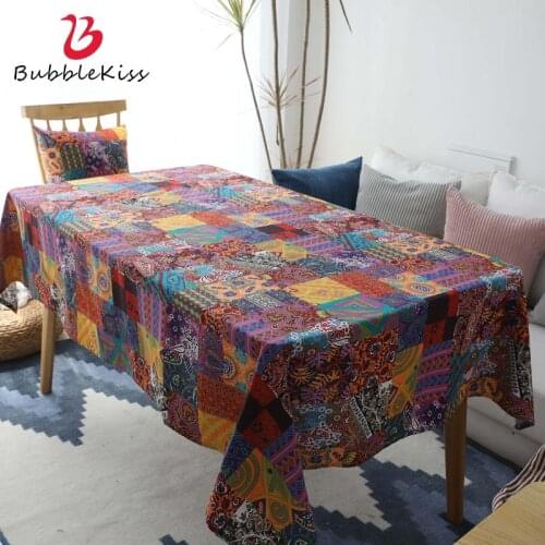Bubble Kiss Tablecloth Rectangular Cotton Linen American Retro Ethnic Style Bohemian Coffee Table Dining Home Decor Table Cover