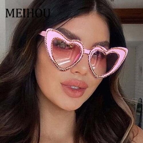 Pink Heart Women Ladies Sunglasses Oversized Cat Eye Crystal Diamond Designer Sun Glasses Ladies Luxury Glasses Shades