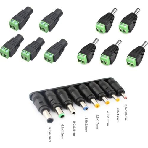 AC to DC Universal Power Adapter 8 Plug Connectors Power connector Laptop 5.5*2.5 2.1 1.7 MM DC Female Male Connect LED Strip