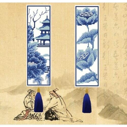 Blue flowers Craft Stich Cross Stitch Bookmark Metal Silver Golden Needlework Embroidery Crafts Counted Cross-Stitching Kit