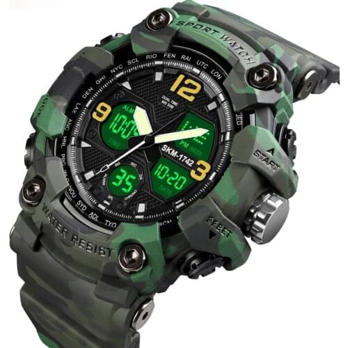 SKMEI 1742 Men Sports Watches Digital Quartz Movement 2 Time Male Wristwatch Military 5Bar Waterproof Relogio Masculino
