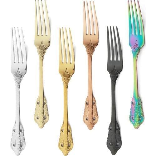 304 Stainless Steel Dinner Fork 6-Piece Dinnerware Set Luxury Vintage Fork Set Western Colourful Flatware For Hotel Restaureant