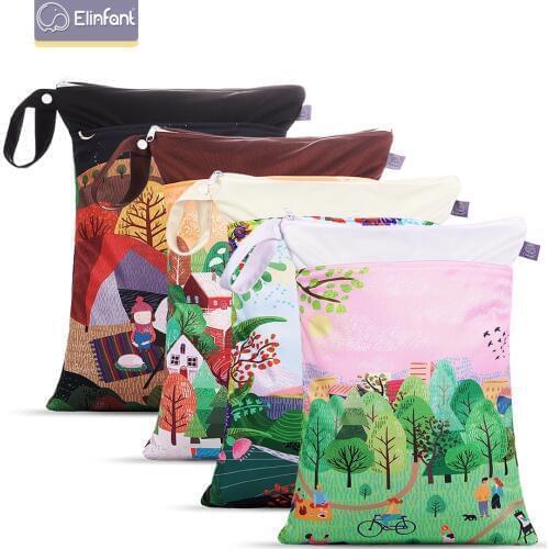 Elinfant #Story of Seasons # Wet-dry Digital Prints Diaper Bag Washable Has Double Zippers and Pockets Cloth Handle Bag Unisex