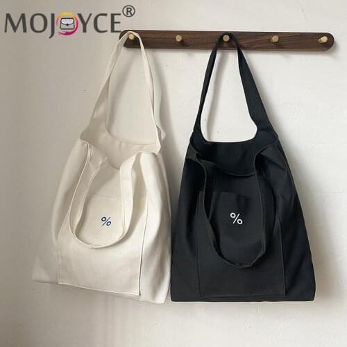 Percentage Symbol Shoulder Bags for Women Casual Canvas Large Capacity Tote Handbags Female Shopping Daily Travel Handbag