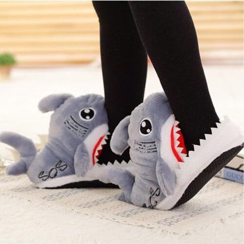 Winter Shark Cotton Slippers Home Lovers Thick Bottom Slippers Funny Tiger Shark Plush Cotton Slippers Flat Slippers