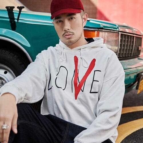 New VLONE Hoodies Sweatshirts Women LOVE Valentines Day cursive inkjet printing letters big V printing hoodie loose men trend