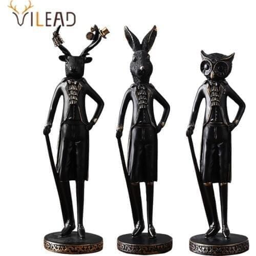 VILEAD Resin Animal Figurines Mr Rabbit Owl Deer Ornament Home Office Store Living Room Decoration New Year Decoration