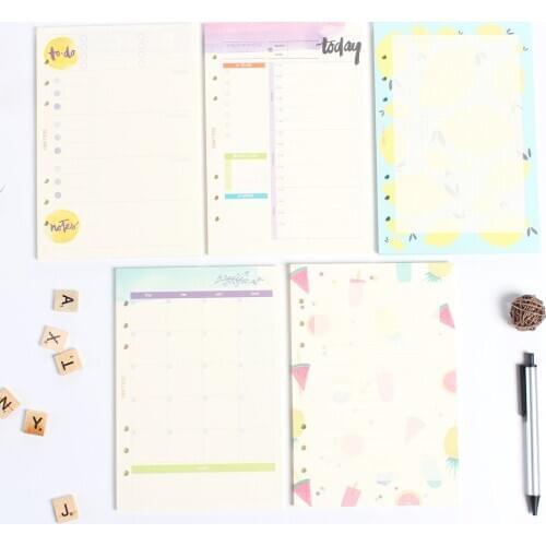 Cartoon 6 holes refiling inner paper core for spiral notebooks:daily weekly monthly planner grid line replacement paper A5 A6