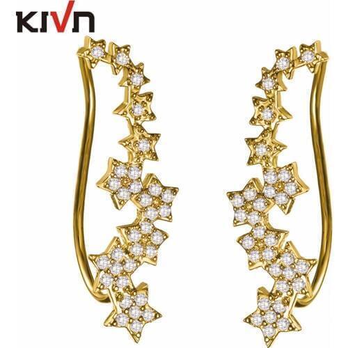 KIVN Womens Fashion Jewelry Stars Cubic Zirconia Long Ear Cuff Ear Crawler Climber Earrings Birthday Gifts 10pcs Lot Wholesale