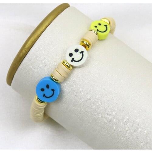 20 Pieces Handmade Smile face beaded Bracelet Round Beaded bangle bracelet accessories bracelets for women jewelry 9910