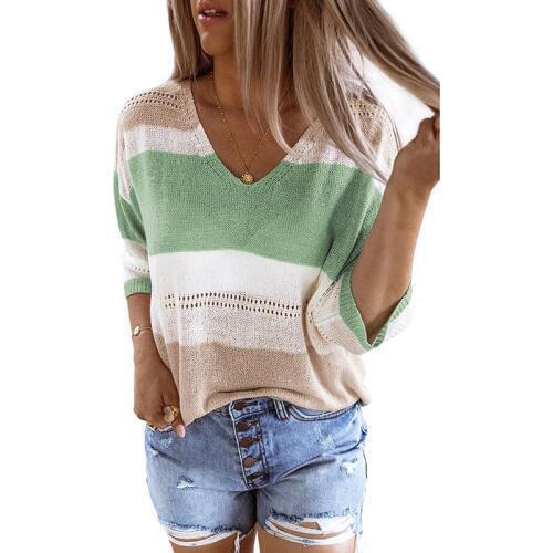 2020 Casual Striped Woman Sweaters Autumn Winter Mujer Fashion Half Sleeve Thin Pullovers Knit Sweater Women Clothes Streetwear