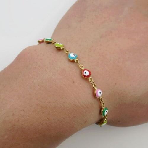Gold-color Stainless Steel Evil Eye Chain bracelets For Women Fashion Mens Jewelry