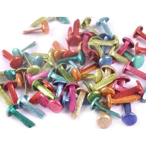 100Pcs 8x16mm Mix Glitter Powder Round Brads For DIY Home Paper Decor Metal Craft Scrapbooking Embellishment Fastener Brad C2160