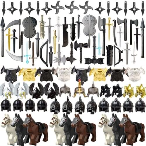 100Pcs Custom Medieval Ancient Ancient Rome Greek Egypt Style Building Block Figure Weapon Helmet Armor Kit (Compatible figures)
