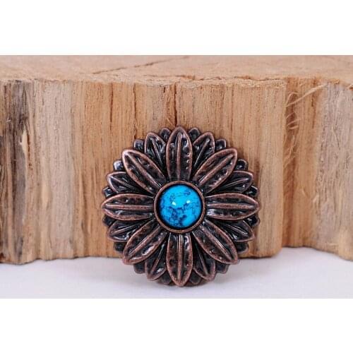 10X Blue Turquoise Antique Copper Rose Flower LeatherCraft Conchos Screw Back