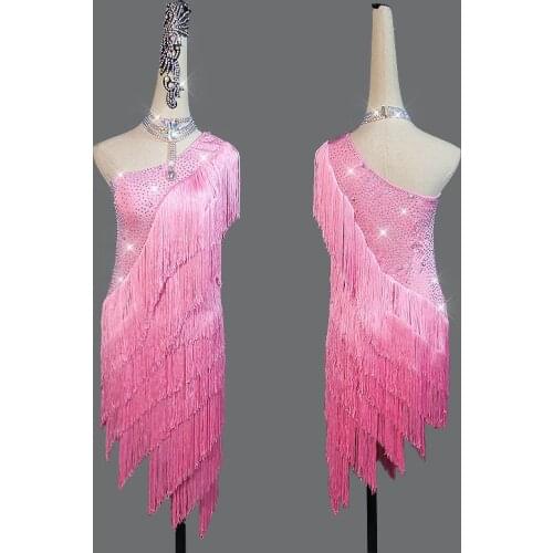 2020 Latin Dance Dress For Women Thick pink Fringe Dress Evening Party Salsa Dress Professional Competitive Stage Dance Dress