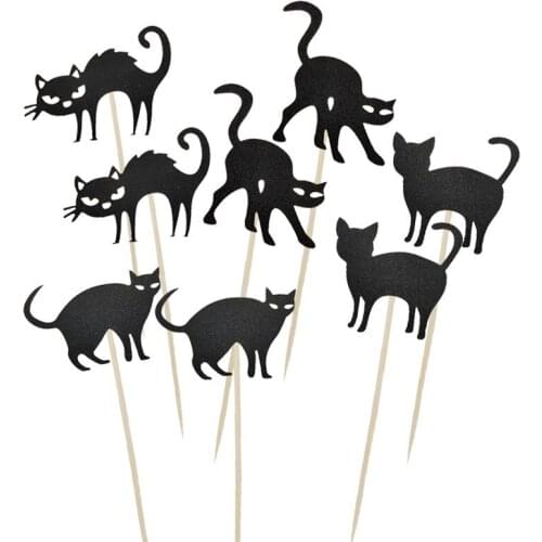 8 Pcs/set Cartoon Animal Cat Cupcake Toppers Halloween Decors Black Cat Cake Dessert Decoration Cake Toppers Supplies