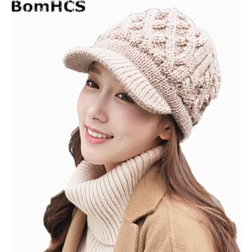 BomHCS Lady Caps Winter Warm 100% Handmade Knitted Hat Beanie