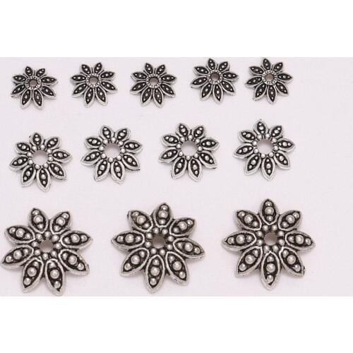 20-100Pcs/Lot 7/9/13mm 8 Petals Antique Flower Holes Beads Cap for DIY Jewelry Making Findings Bracelet Needlework Accessories